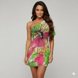 Sexy Print Mini Dress/Tunic Top with Cut Out Sides
